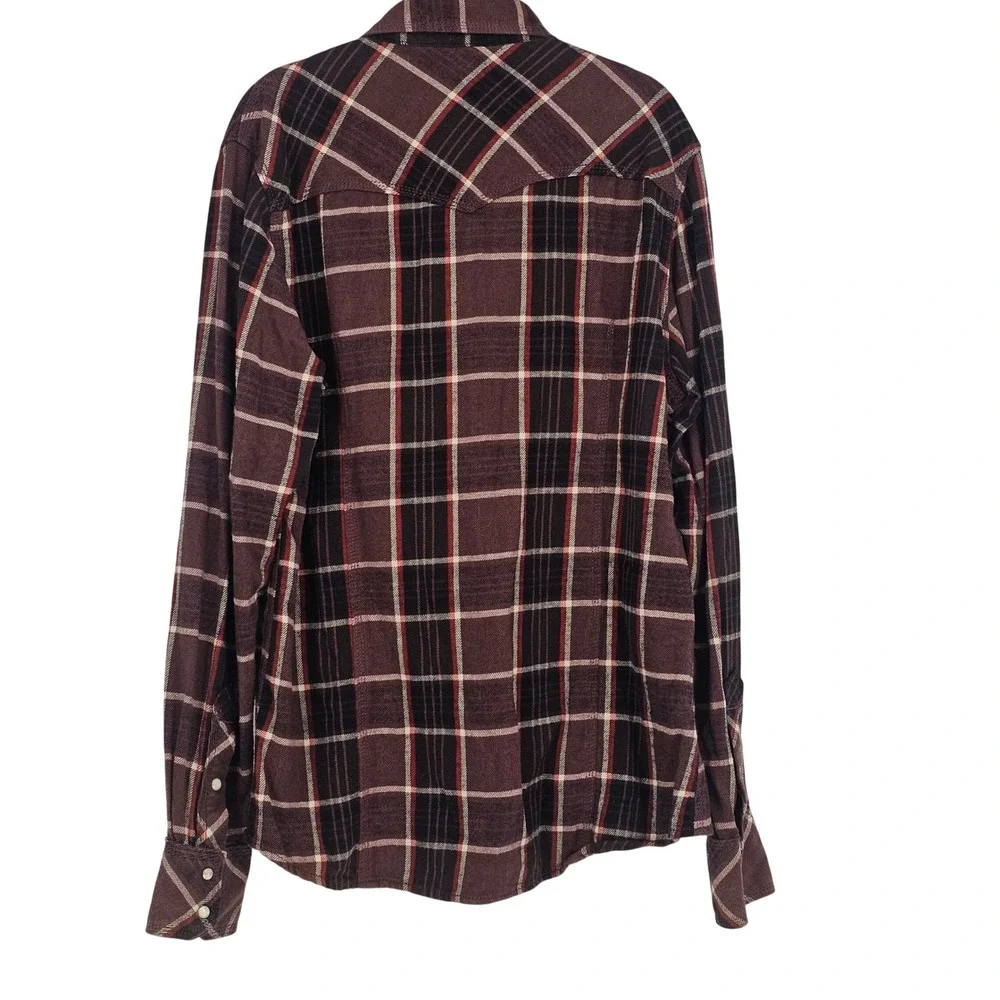 True Religion Western Pearl Snap Shirt XXXL Maroon Plaid Cowboy Grunge Urban